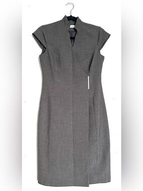 Gray Cap-Sleeve Sheath Front Wrap Dress for the Office, Calvin Klein Size 2